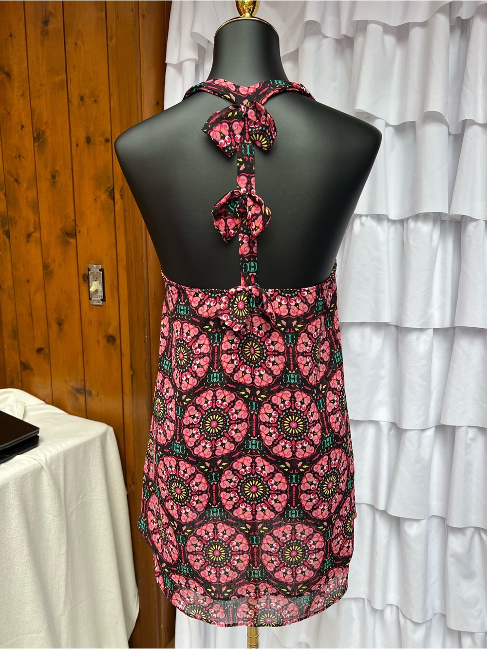 Lucy Love Pink Floral Back-Detail Halter Mini Dress